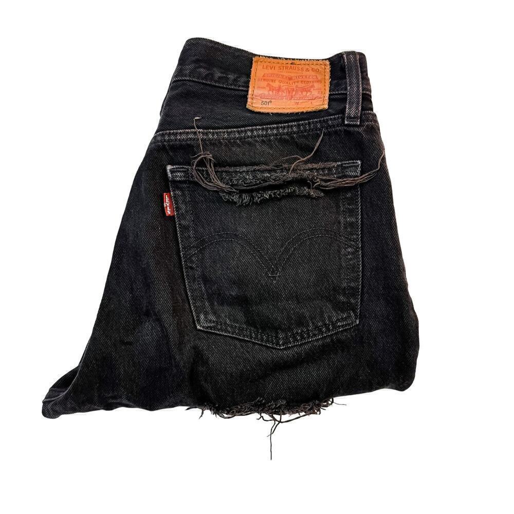 Levi's 501 Button Fly Distressed Ripped Black Denim Jeans SZ 27 x 28